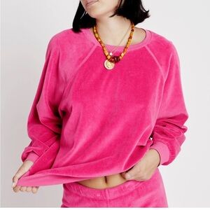 SUZIE KONDI Hot Pink Velour Pullover Sweatshirt size Medium